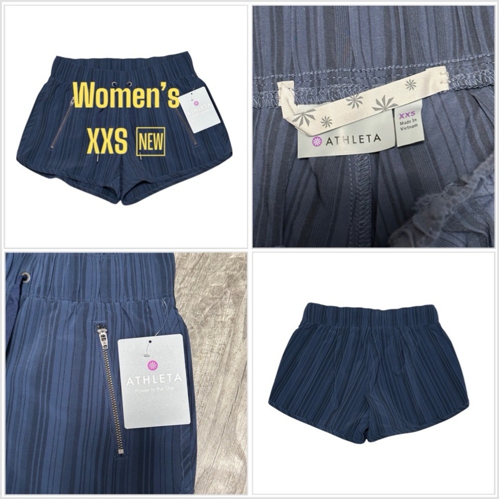 Women's Athleta XXS 00 Shorts Active Navy Blue Zipper Pockets Stretch NWT